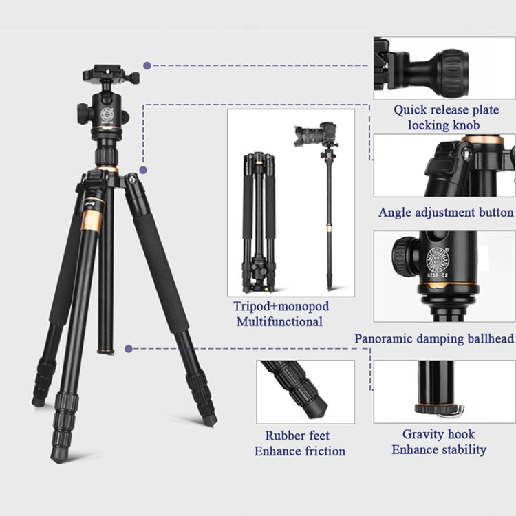 Q222 Portable 4-Section Folding Legs Aluminum Alloy Tripod Mount Monopod Holder with Ball Heads
