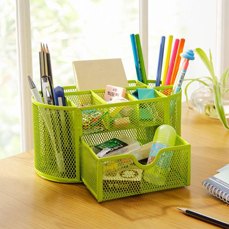 Desk Organizer 9 Grids Metal Mesh Office Pen Pencil Holder