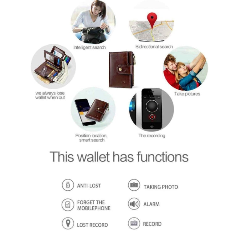 Men Leather Wallet Smart Bluetooth Antimagnetic RFID Anti-Lost Anti-Theft Multi-Function Coin Purse