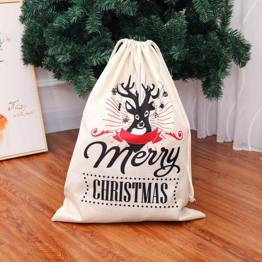 Large Printed Linen Backpack Christmas Gift Bag Candy Bag
