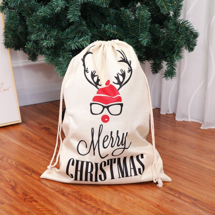 Large Printed Linen Backpack Christmas Gift Bag Candy Bag