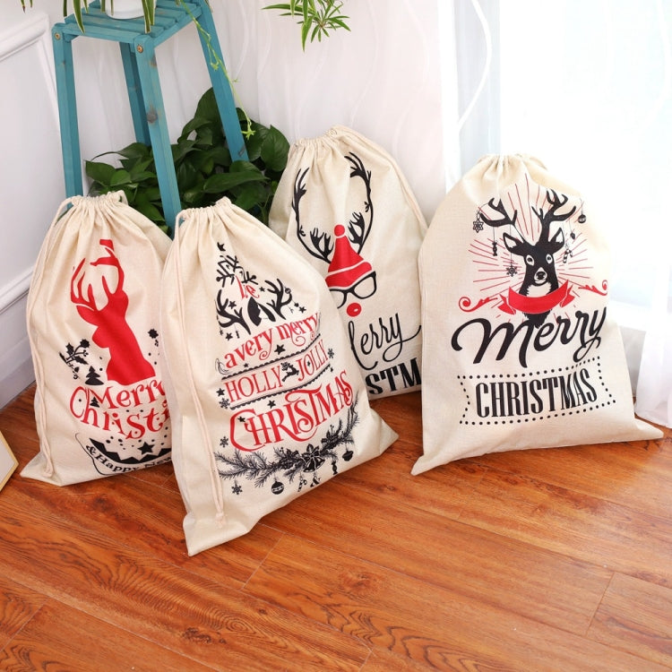 Large Printed Linen Backpack Christmas Gift Bag Candy Bag