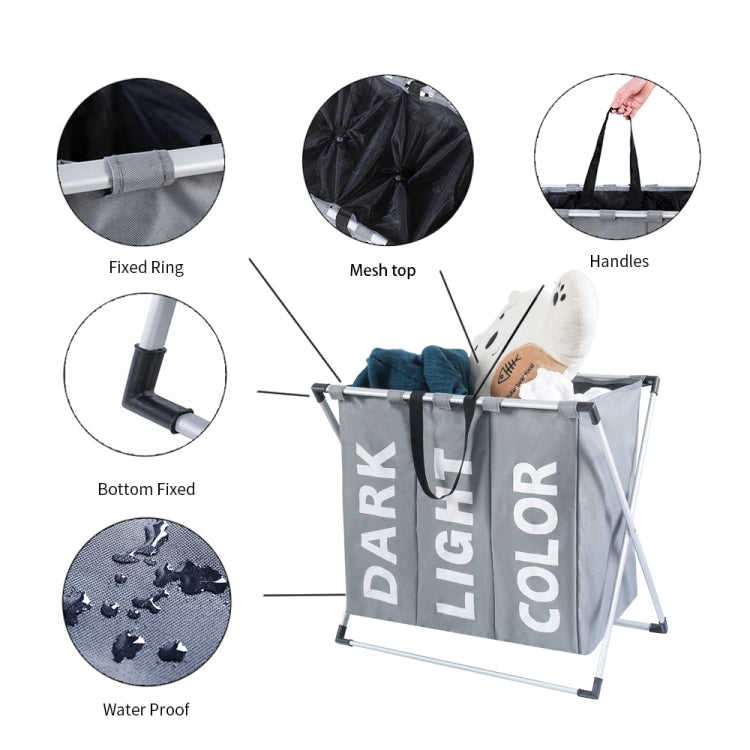 Collapsible Three Grid Dirty Clothes Laundry Hamper Organizer Home Storage Basket