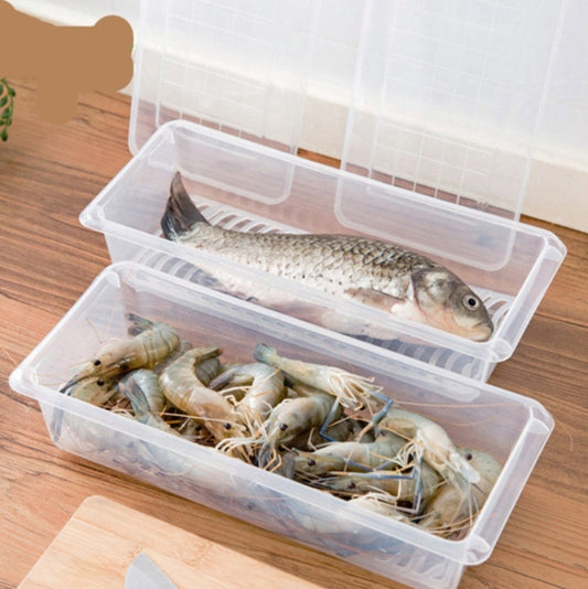 Kitchen Refrigerator Drainable Fresh-Keeping Box Food Plastic Sealed Freezer Storage Box Fish Fresh Box
