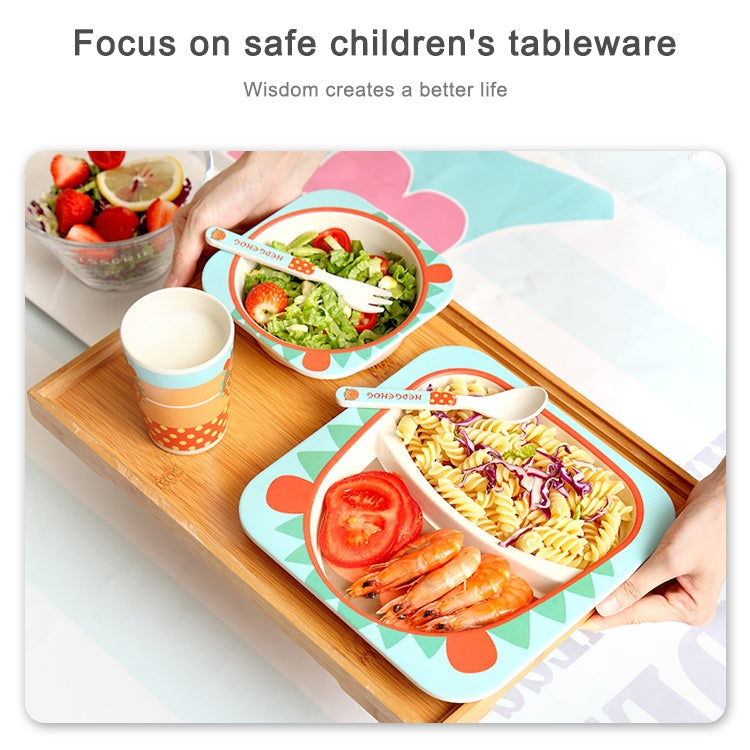 Baby Dish Tableware Set Cartoon Fork Feeding Dishes for Kids Utensils Natural Bamboo Fiber Bowl With Cup Spoon Plate