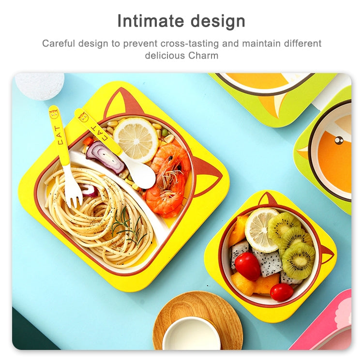 Baby Dish Tableware Set Cartoon Fork Feeding Dishes for Kids Utensils Natural Bamboo Fiber Bowl With Cup Spoon Plate