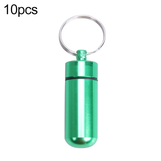 10pcs Portable Sealed Waterproof Aluminum Alloy First Aid Pill Bottle with Keychain