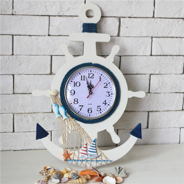 Mediterranean Style Blue And White Rudder Clock Wall Clock Home Living Room Bedroom Decoration Wooden Crafts