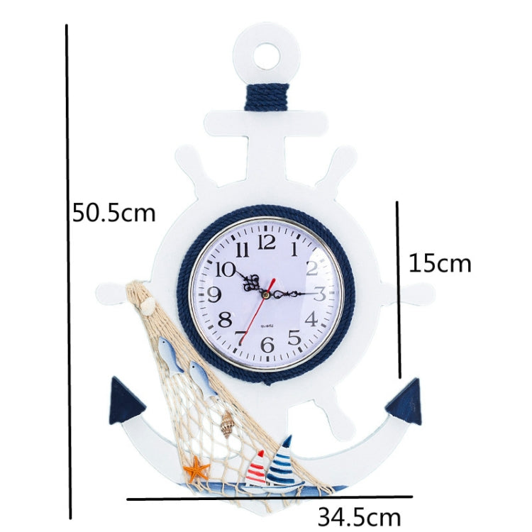 Mediterranean Style Blue And White Rudder Clock Wall Clock Home Living Room Bedroom Decoration Wooden Crafts