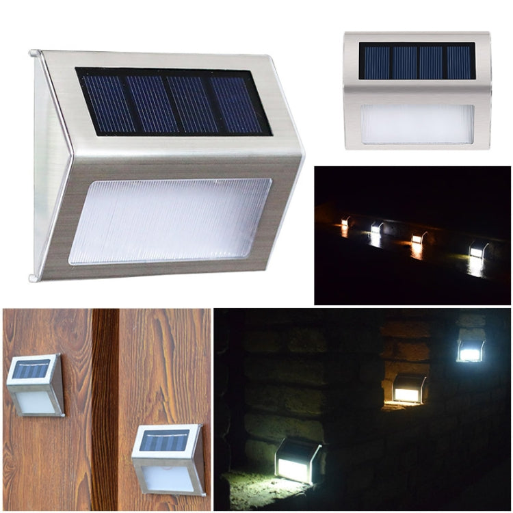 2PCS Solar Stainless Steel 3 LED Stair Wall Lamp Outdoor Garden Fence Light