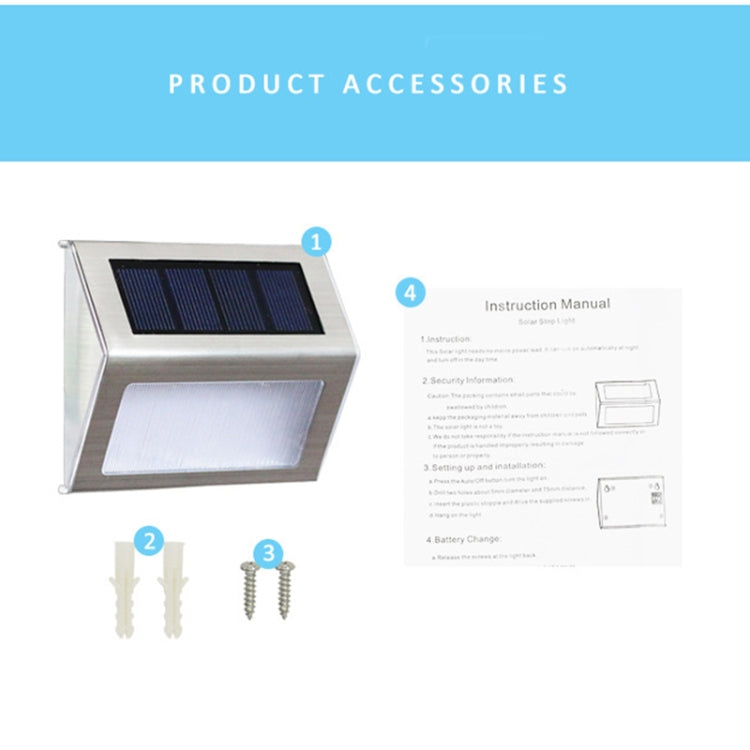 2PCS Solar Stainless Steel 3 LED Stair Wall Lamp Outdoor Garden Fence Light