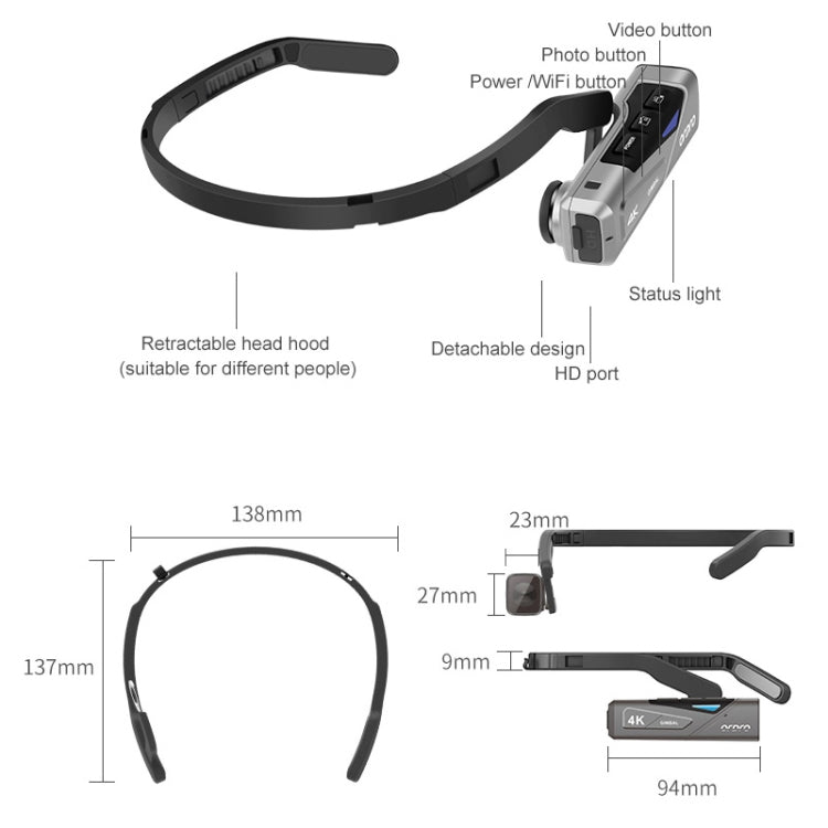 ORDRO EP7 4K Head-Mounted  Auto Focus Live Video Smart Sports Camera