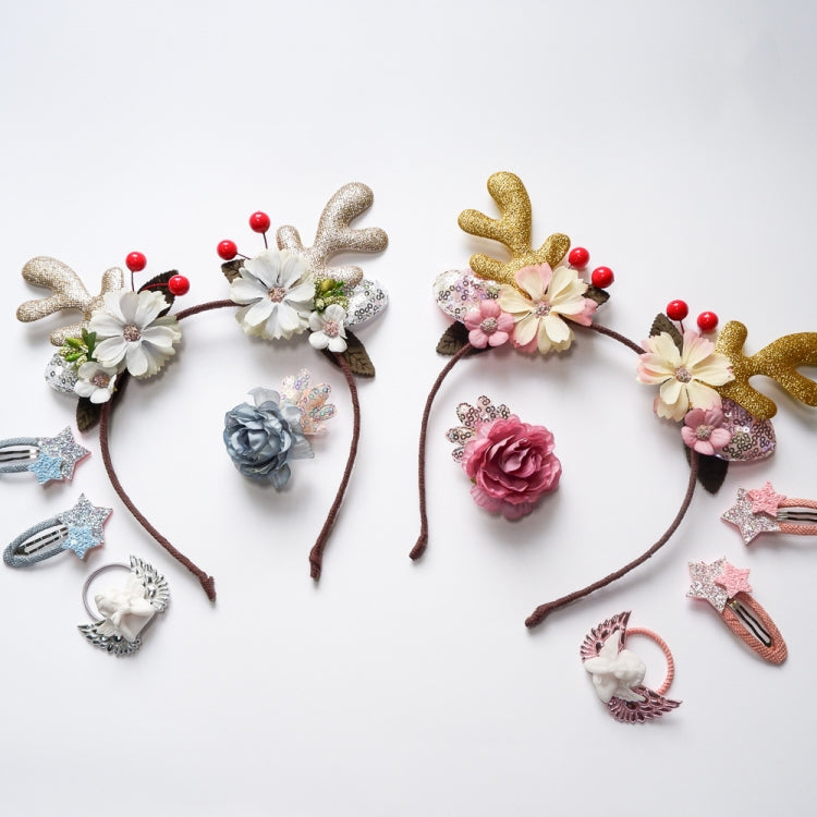 Christmas Hair Accessories Antlers Headband And Little Angel Hairpin Hair Band Combination Set