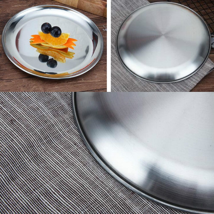 Stainless Steel Thickened Round Plate Cafe Tray Fruit Cake Plate Bone Plate Dish Shallow Plate