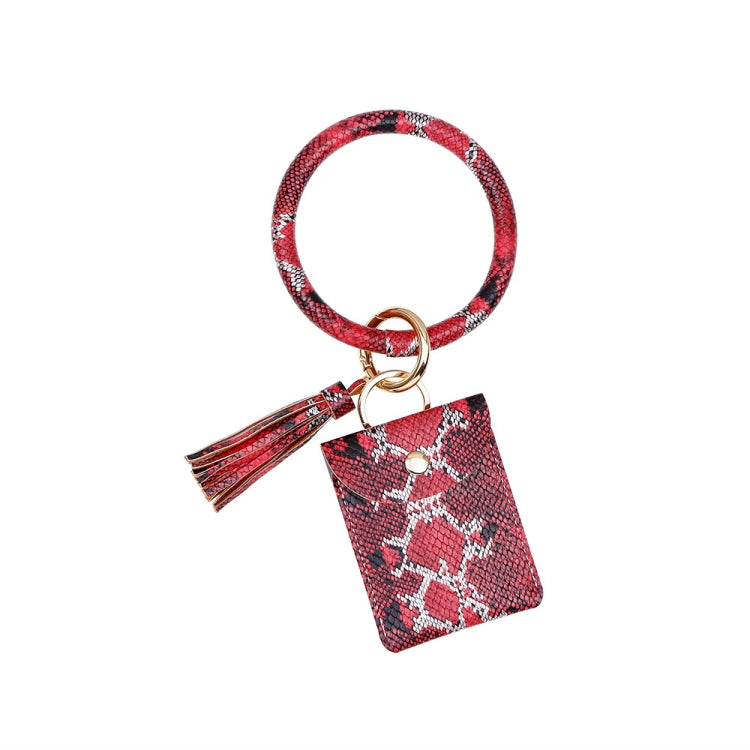 Wrist Keychain Coin Purse PU Leather Snake Print Bracelet Card Case