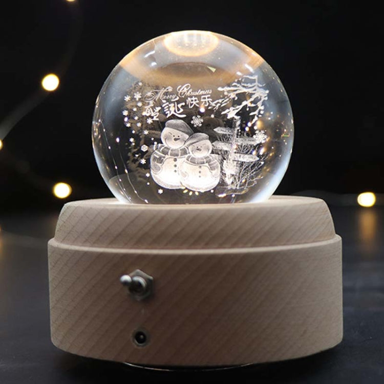 Girl Bedside Lamp Crystal Ball Wooden Base Music Box Charging Glow Rotating Night Light, Random Music