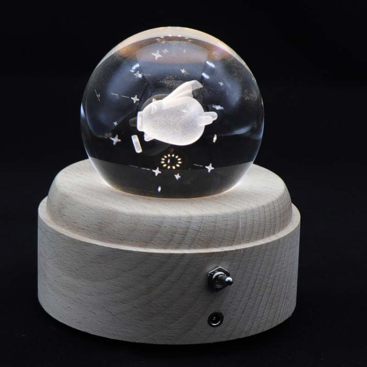 Girl Bedside Lamp Crystal Ball Wooden Base Music Box Charging Glow Rotating Night Light, Random Music