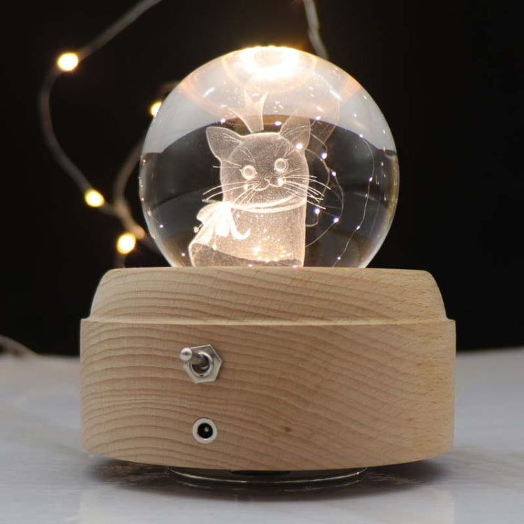 Girl Bedside Lamp Crystal Ball Wooden Base Music Box Charging Glow Rotating Night Light, Random Music