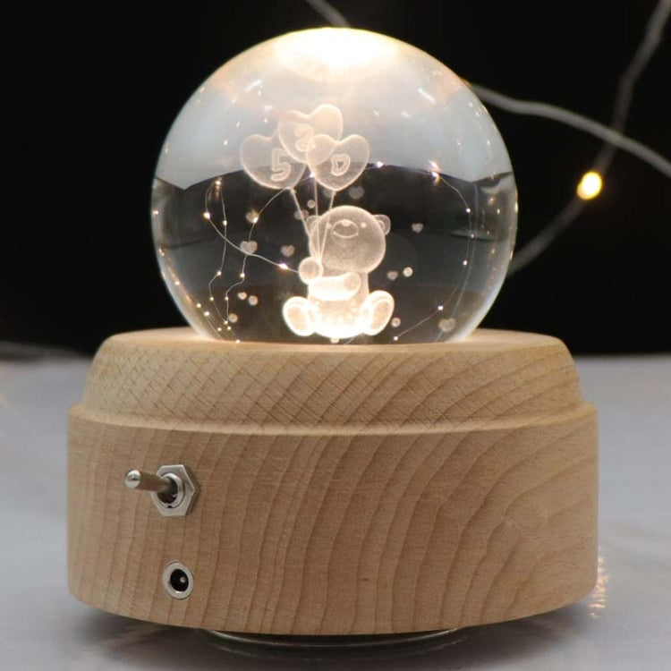 Girl Bedside Lamp Crystal Ball Wooden Base Music Box Charging Glow Rotating Night Light, Random Music