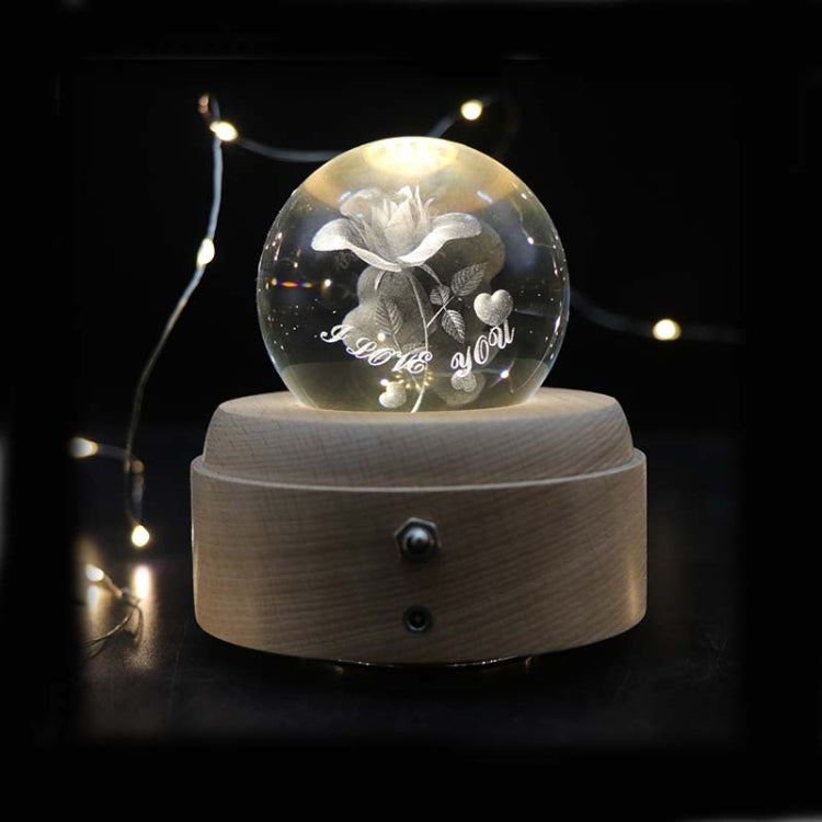 Girl Bedside Lamp Crystal Ball Wooden Base Music Box Charging Glow Rotating Night Light, Random Music