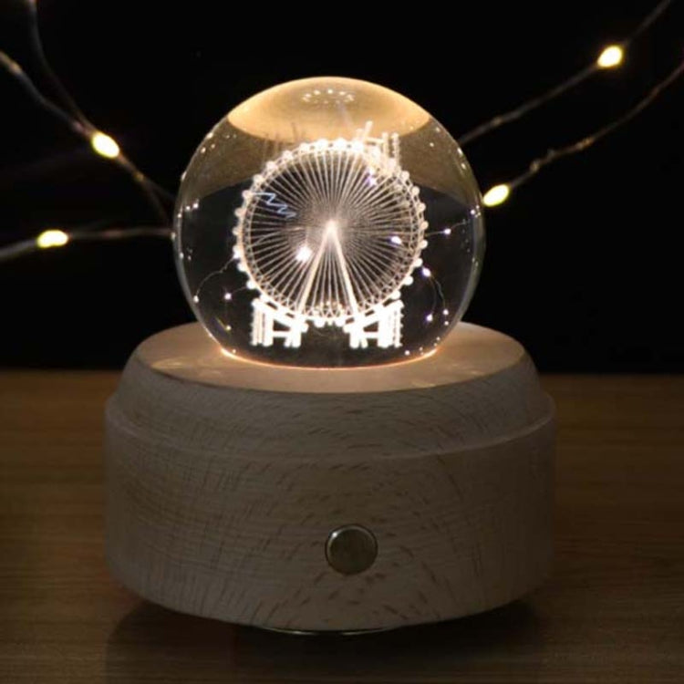 Girl Bedside Lamp Crystal Ball Wooden Base Music Box Charging Glow Rotating Night Light, Random Music