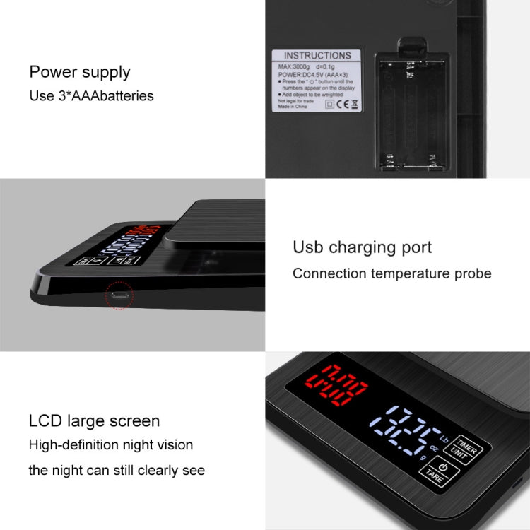 Household Hand-Pushed Coffee Scale USB-Powered Smart Kitchen Scale With Timing