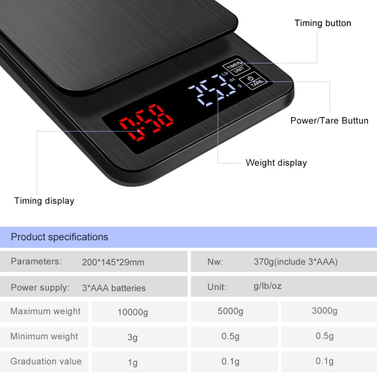 Household Hand-Pushed Coffee Scale USB-Powered Smart Kitchen Scale With Timing