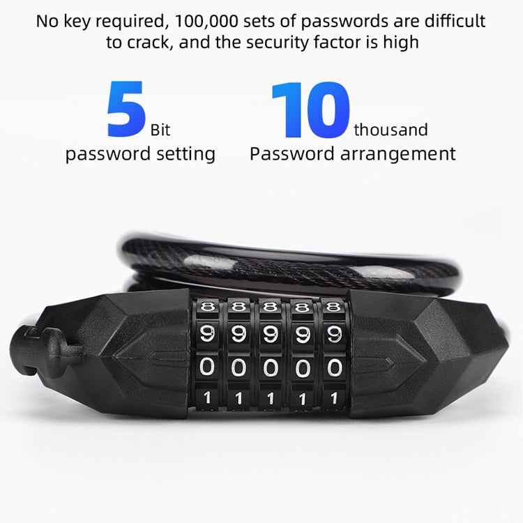 Bicycle Anti-Theft Code Lock Five-Digit Bicycle Lock Portable Bold And Long Steel Cable With Bracket Car Lock