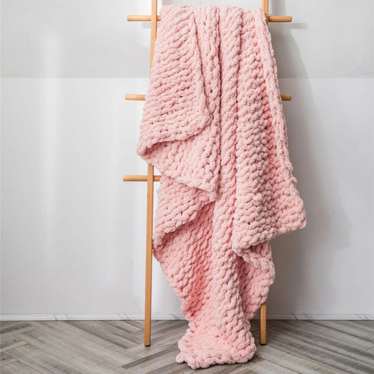 Handmade Thick Wool Knitted Blanket Sofa Chenille Stick Knitted Blanket