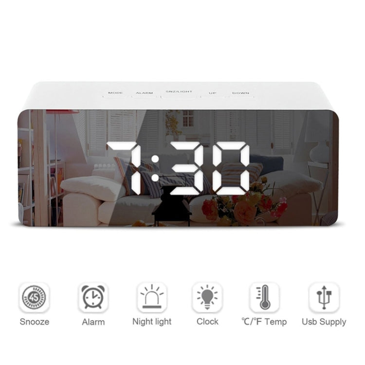 LED Mirror Alarm Clock Digital Snooze Table Clock Electronic Time Temperature Large Display with Wake Up Light