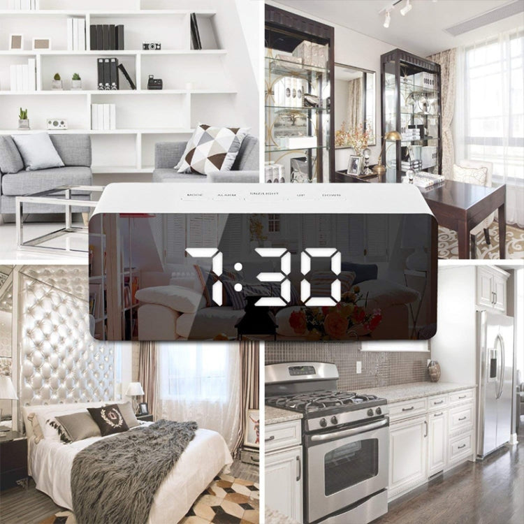 LED Mirror Alarm Clock Digital Snooze Table Clock Electronic Time Temperature Large Display with Wake Up Light