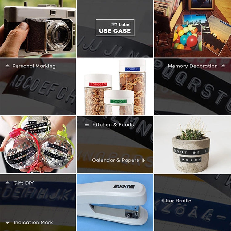CIDY 9mm 3D Embossed Manual Label Tape, Suitable Label Machine DYMO1610 / Motex1540 Sticker Printer