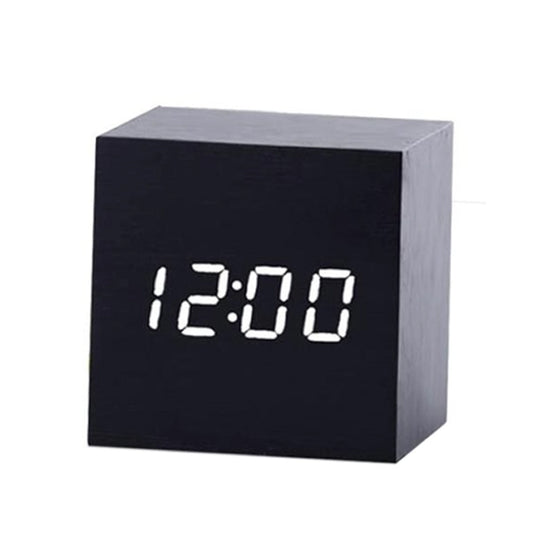 Multicolor Sounds Control Wooden Clock Modern Digital LED Desk Alarm Clock Thermometer Timer, Black White, Black Red, Black Blue, Black Green, White Red, White Blue, White Green, Wooden White