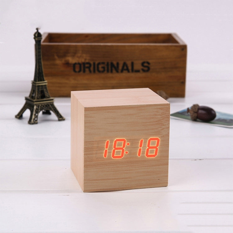 Multicolor Sounds Control Wooden Clock Modern Digital LED Desk Alarm Clock Thermometer Timer