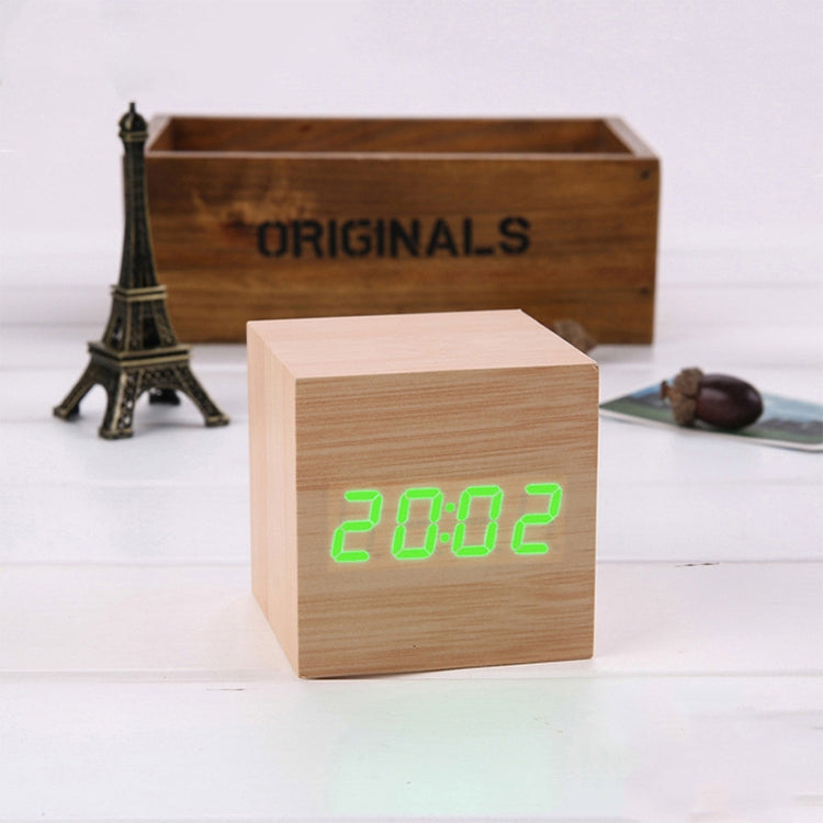 Multicolor Sounds Control Wooden Clock Modern Digital LED Desk Alarm Clock Thermometer Timer