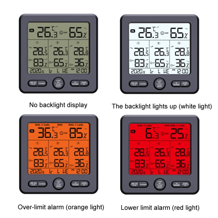 Three Dragged Multi-Function Wireless Thermometer And Hygrometer Indoor And Outdoor High-Precision Thermometer With Color Alarm