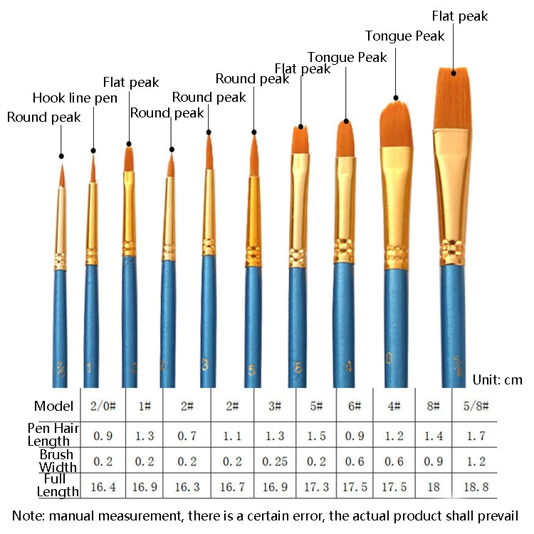 ZHU TING 10 in 1 Pearl Rod Nylon Hair Combination Brush Oil Paint Brush