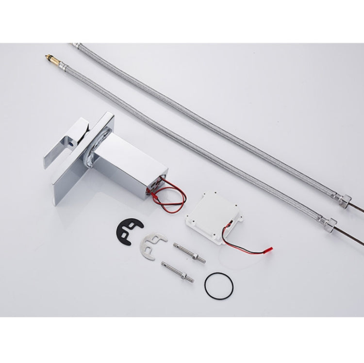 LED Three Lights Hot Cold Water Faucet Bathroom Waterfall Faucet CN Plug