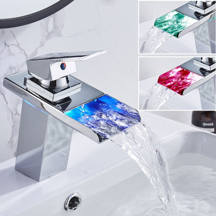 LED Three Lights Hot Cold Water Faucet Bathroom Waterfall Faucet CN Plug