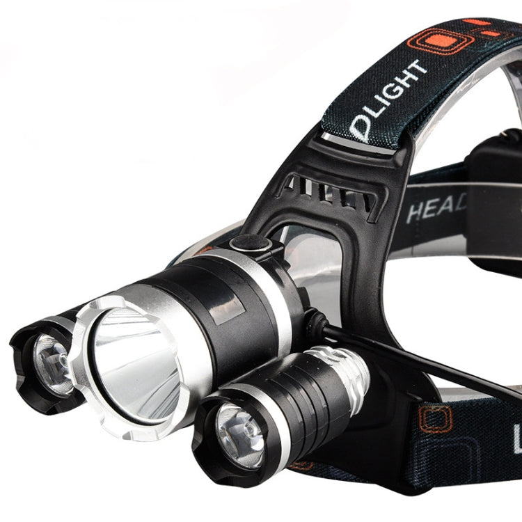 Strong Light Long-Range Rechargeable Three-Head Lamp Outdoor Fishing Lamp Led Head-Mounted Flashlight (2 Batteries+EU Plug)