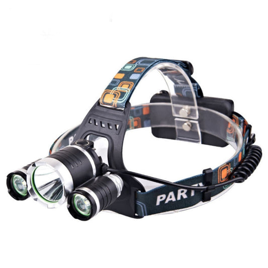 Strong Light Long-Range Rechargeable Three-Head Lamp Outdoor Fishing Lamp Led Head-Mounted Flashlight (2 Batteries+EU Plug)