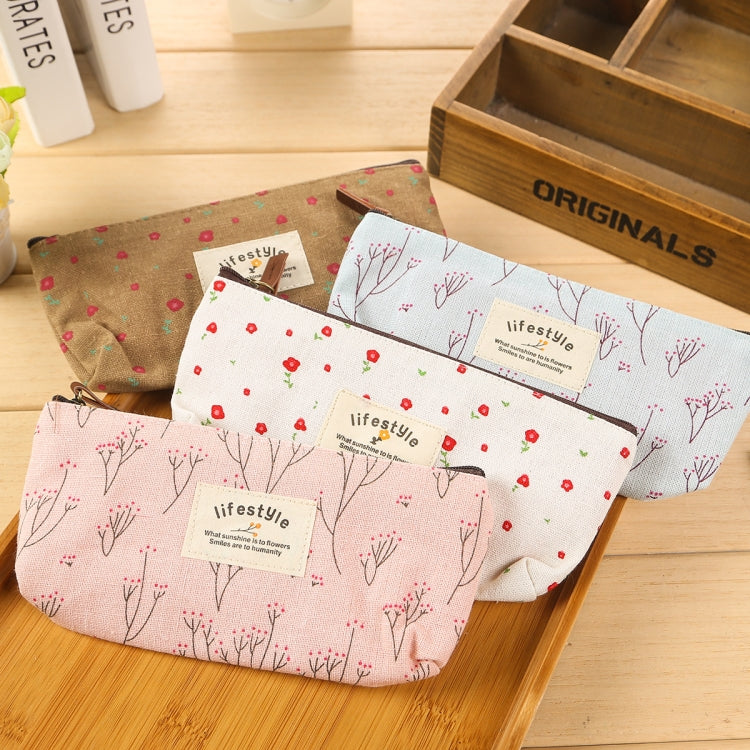 Cute Floral Canvas Zipper Pencil Cases Flower Tree Pen Bags