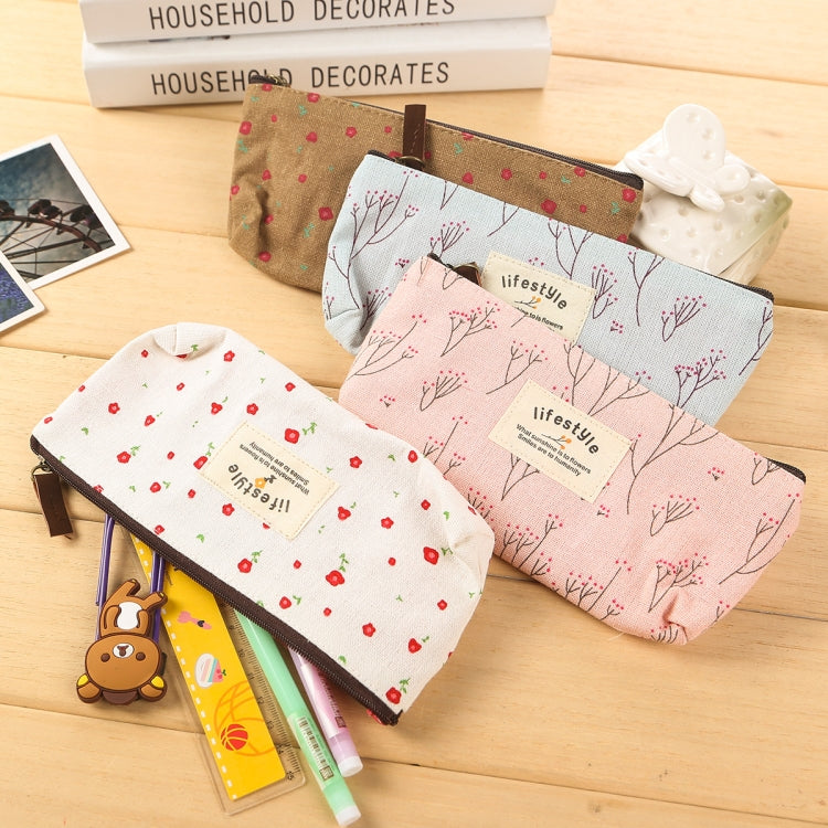 Cute Floral Canvas Zipper Pencil Cases Flower Tree Pen Bags