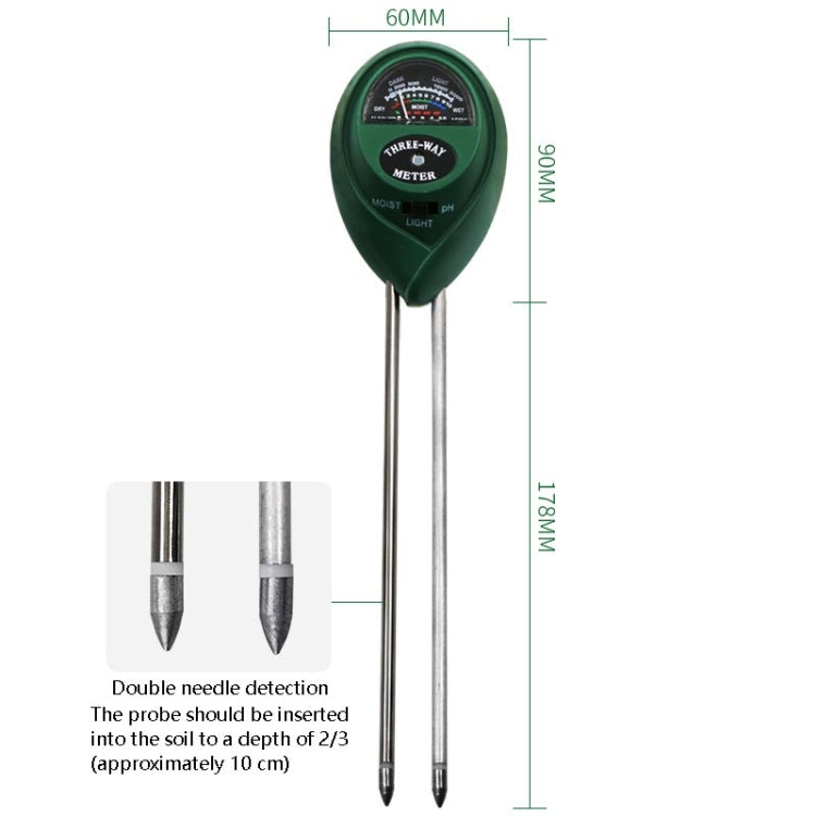 3 In 1 Soil Detector PH Value Light Intensity Test Pen Round Head Soil Dry Moisture Meter