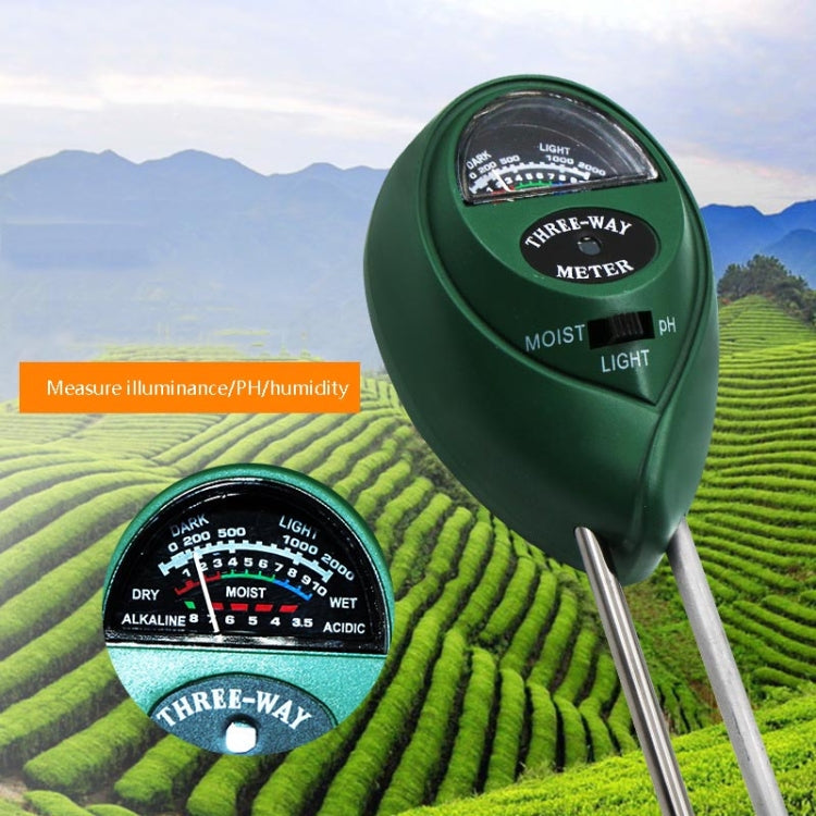 3 In 1 Soil Detector PH Value Light Intensity Test Pen Round Head Soil Dry Moisture Meter