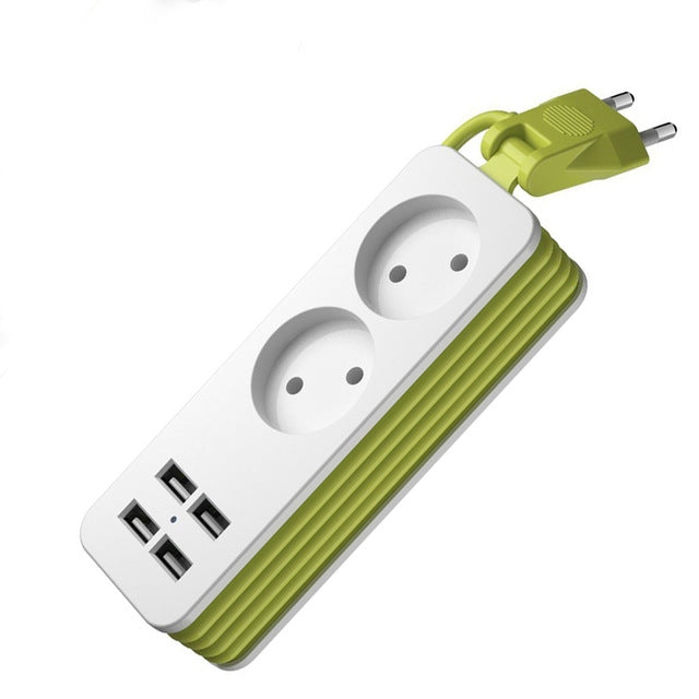Power Strip 1/2 EU Plug 4 USB Port 1200W 250V 1.5m Cable Wall Portable Multiple Socket
