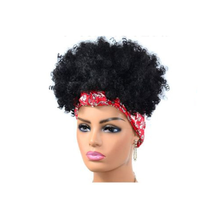 Headscarf Wig Black Gradient Small Curly Wig Explosive Headgear