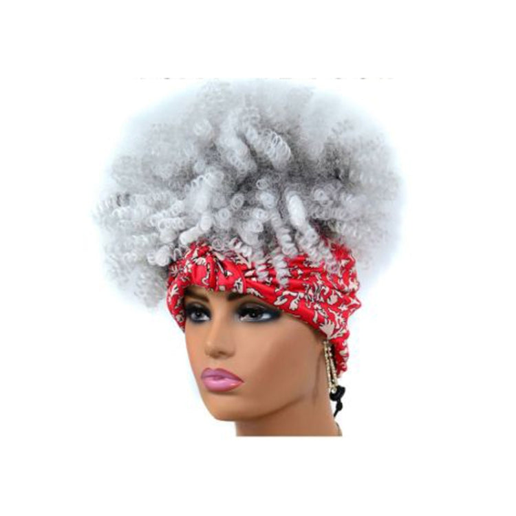 Headscarf Wig Black Gradient Small Curly Wig Explosive Headgear