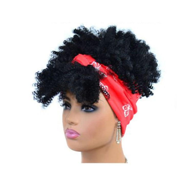 Headscarf Wig Black Gradient Small Curly Wig Explosive Headgear