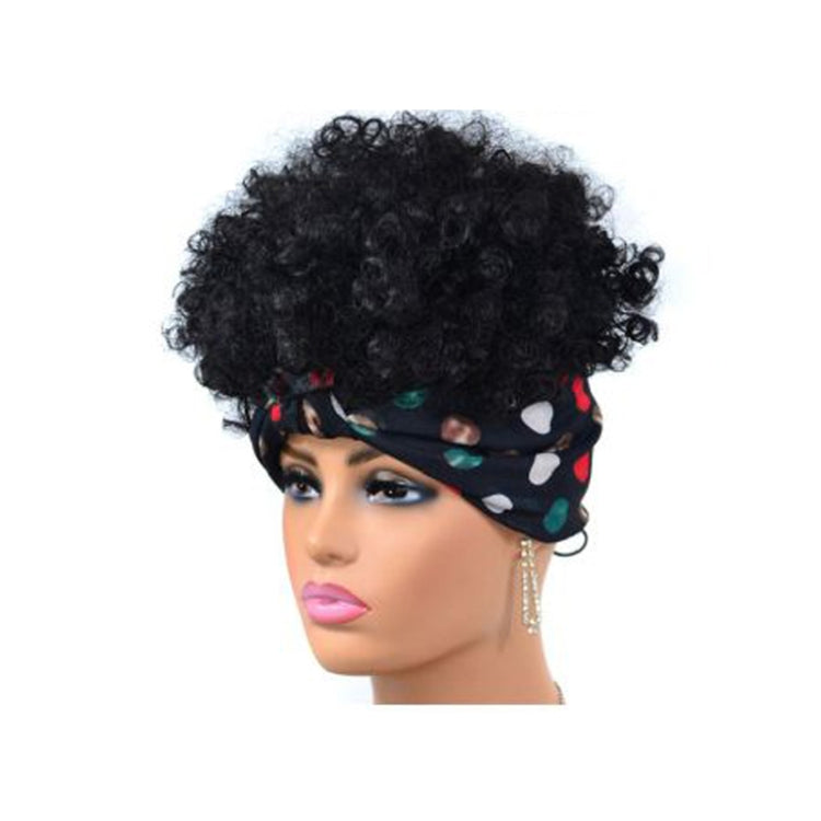 Headscarf Wig Black Gradient Small Curly Wig Explosive Headgear